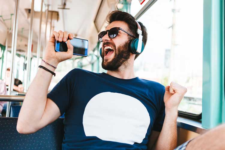 Man having fun on the train